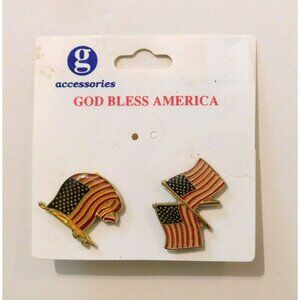 Vintage 2 American Flag Lapel Pins God Bless America Patriotic Accessories
